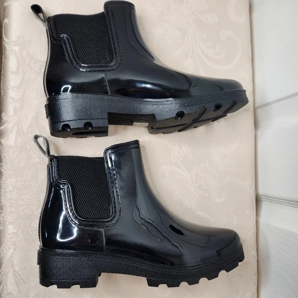 Seven7 Halifax Chelsea Boots Black Patent Shiny Rubber Rain Boots Size 9 - Picture 4 of 12